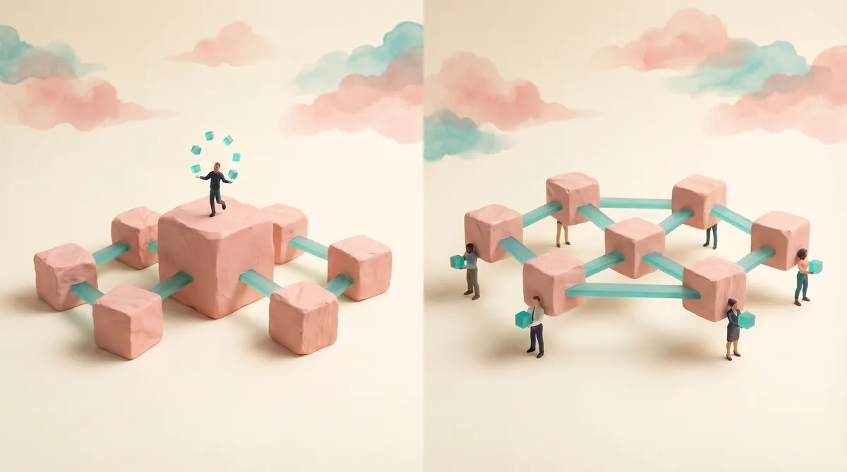 Miniature figure pushing a large block to represent operational concentration risk